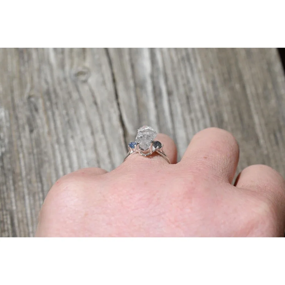 Engagement ring Montana sapphire and Lake County diamond  size 5 6 7 8 9 10 avel